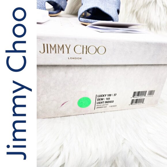 JIMMY CHOO BLUE DENIM LUCKY PEEP TOE HEELS CUT OUT DETAIL, EU 37 - Picture 12 of 12